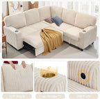 81" Modular Sectional Sofa, L Shaped 5-Seater Sleeper Sofa with Pull Out Bed, Hidden Storage, Cup Holders & USB Charging Ports, Sectional Couches for Living Room, Corduroy, Beige