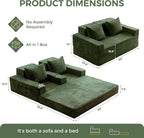 MAXYOYO Loveseat Sofa Bed, 64" Foldable Floor Sofa Couch in A Box with 2 Cup Holders, 4 in 1 Convertible Boneless Couch Folding Recliner Sleeper Chair for Living Room, No Assembly Required, Green