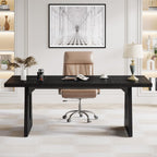 Tribesigns 70.86-Inch Executive Desk, Large Black Computer Office Desk with Wooden Legs, Modern Simple Style Rectangle Writing Table, Workstation or Business Table for Home Office (Black)