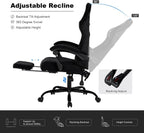 Velvet Gaming Chair for Adults with Pocket Spring Cushion Seat,Soft Gaming Chair Fabric with Extendable Footrest, Swivel Recliner with Ergonomic Lumbar Support and Headrest for Home/Office(Black)