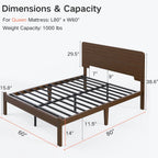 14 Inch High Solid Bamboo Wood Queen Bed Frame with Headboard, Heavy Duty Steel Slat Support, No Box Spring Needed, Easy Assembly