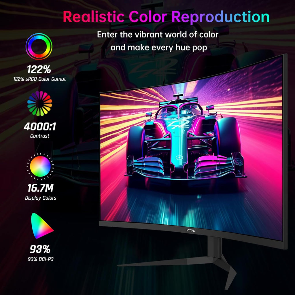 KTC 32 Inch 240Hz Curved Gaming Monitor  2K 1440P Computer PC Monitor with 1000R 1ms Frameless  Adaptive Sync 122% sRGB  HDMI  DisplayPort  Tilt Adjustable  H32S25E