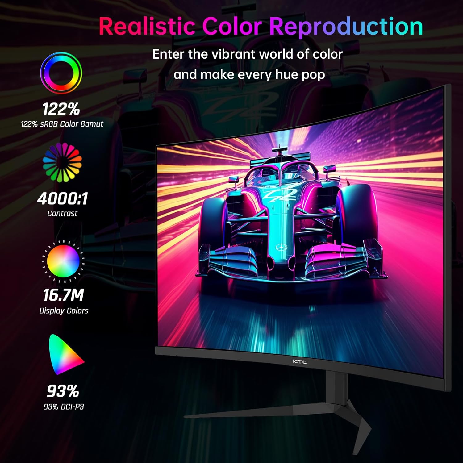 KTC 32 Inch 240Hz Curved Gaming Monitor  2K 1440P Computer PC Monitor with 1000R 1ms Frameless  Adaptive Sync 122% sRGB  HDMI  DisplayPort  Tilt Adjustable  H32S25E