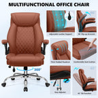 Office Chair, Big and Tall Ergonomic Desk Chair, Executive Leather Computer Chair with Adjustable Lumbar Support, Comfy Gaming Chair with Flip Up Arms, Swivel PC Chair with Rocking Function, Brown
