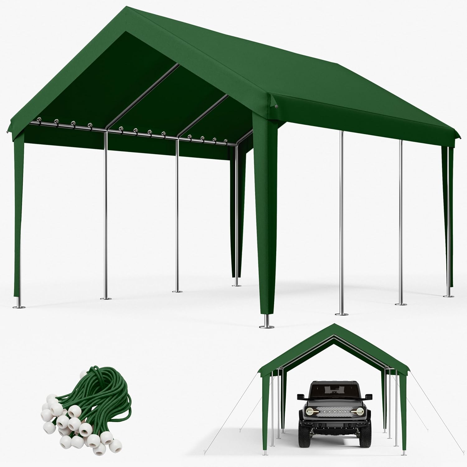 10 x 20 Ft Carport Replacement Cover, Heavy Duty Outdoor Car Tarp Canopy, Waterproof & UV Protected Tear Oxford Tarp with Ball Bungees (Frame is Not Included)