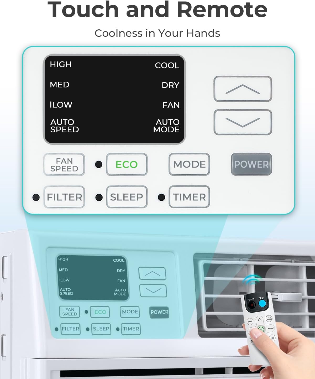 Window Air Conditioner, 8000 BTU Window AC Unit, Cool Rooms up to 350 Sq.Ft., 6-in-1 Modes,24H Timer, Energy Saving, Remote Control, Perfect for Bedroom, Apartment, Living Room, Office