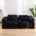 MAXYOYO Folding Sofa Bed, L-Shaped Convertible Sofa with Armrest Foldable Sleeper Bed with Pillow, Portable Fold Out Chair Comfy Floor Lounge for Living Room Bedroom, Black