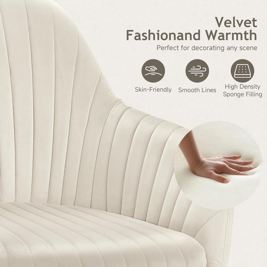 Warmiehomy Office Chair, Velvet Desk Chair for Home Office, Cozy Vanity Chair, Girl Cute Makeup Chair with Arm Rest for Bedroom Dressing Room (Cozy Beige)