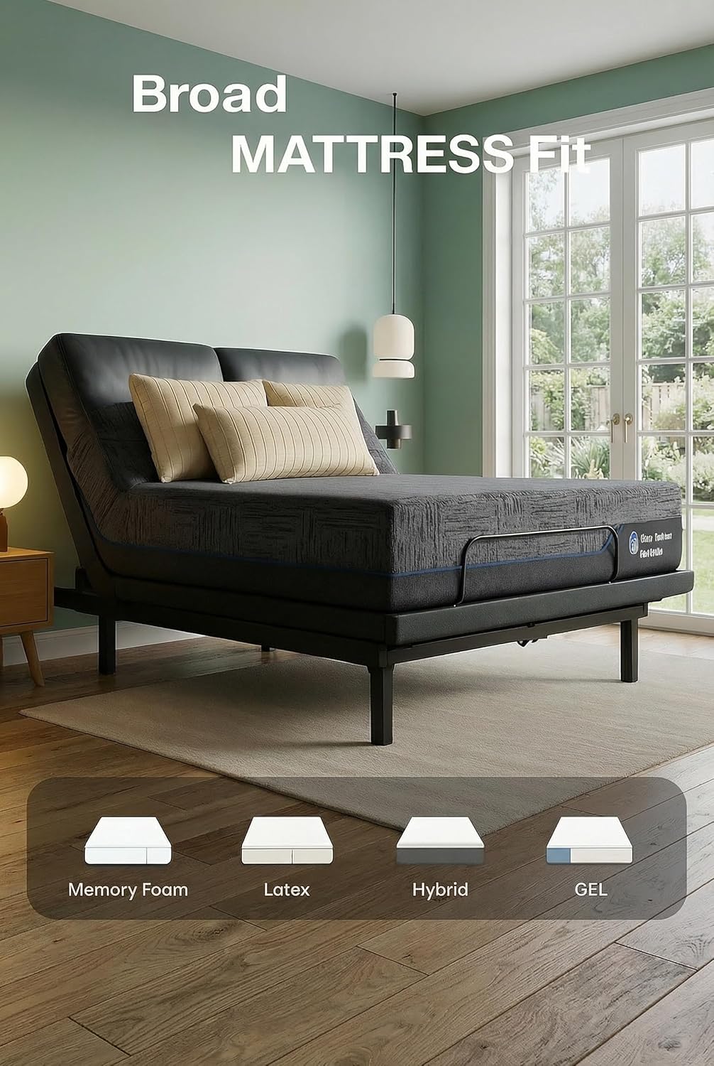 Marsail NS0 Twin XL Adjustable Base with Mattress Set,Dual Motor Frame + 14" Cooling Gel Memory Foam Mattress, Wireless Remote, CertiPUR-US Certified