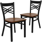 Flash Furniture 2 Pk. HERCULES Series Black ''X'' Back Metal Restaurant Chair - Cherry Wood Seat