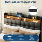 Garvee Queen Size Bed Frame with 2 Storage Drawers, Upholstered Bed Frame Queen with LED Light, Double-Layer Bedside Headboard with Charging Socket and USB Port, Soft Plush Fabric, White