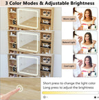 43.3" Fluted Vanity Desk with Mirror and Lights, Wood Makeup Vanity Desk with Charging Station & Mobile Mirror, Modern Dressing Table with Adjustable Shelves & Jewelry Hooks for Girls, Women, Oak
