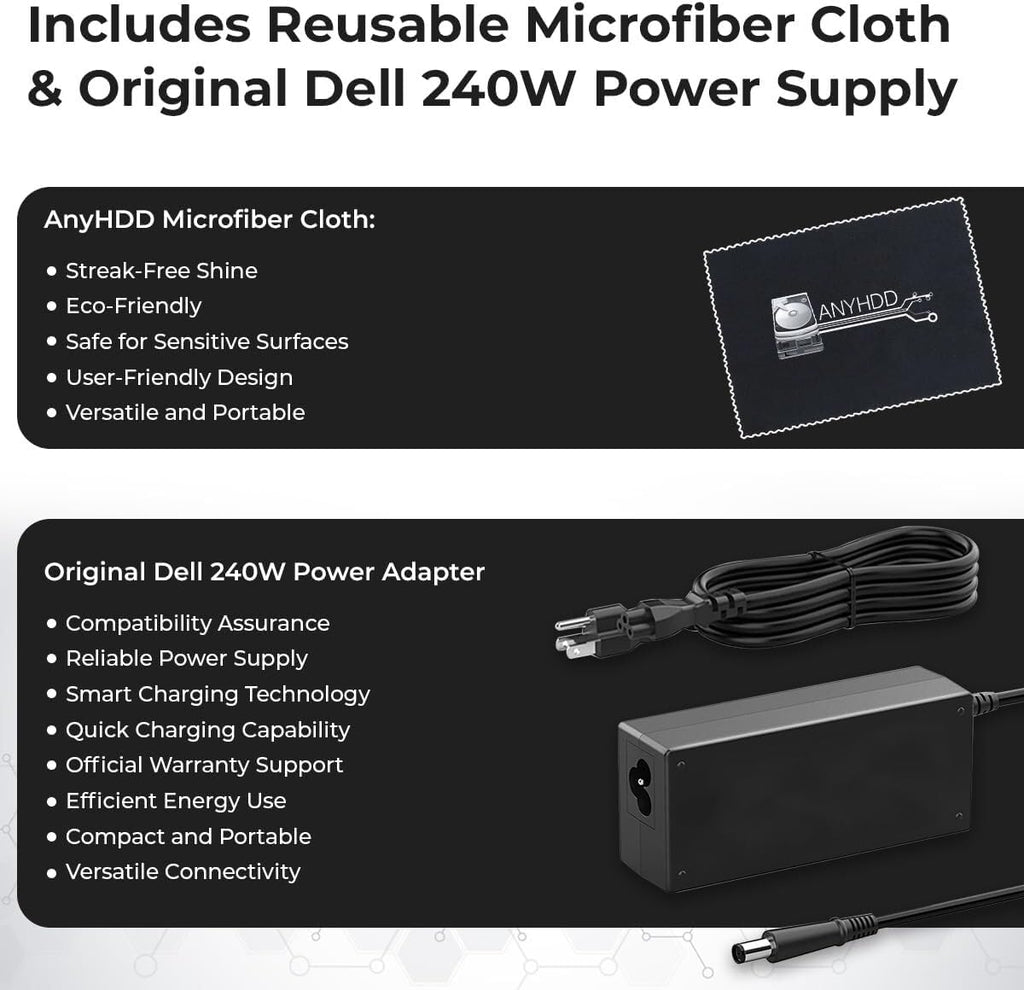 WD19DCS Dell Docking Station Dual Monitor - 4K Display  1 Year Warranty  USB-C Performance Dock with 240W Adapter  Anyhdd HDMI  DisplayPort  USB-C Cables & Cloth (New)
