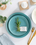 Stoneware Dinnerware Set for 8 People HYGGE 32-Piece - Elegant Scandi Design - Premium Dish Set - Bowl and Plate Set - Tableware for 8 People in a Ribbed Design - Pure Living in Green