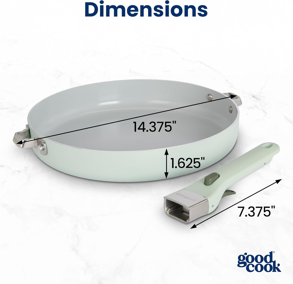 GoodCook Ceramic Frying Pan Skillet with Removable Handle, Induction Compatible, Nonstick and Oven Safe, 12-Inch, Sage Green