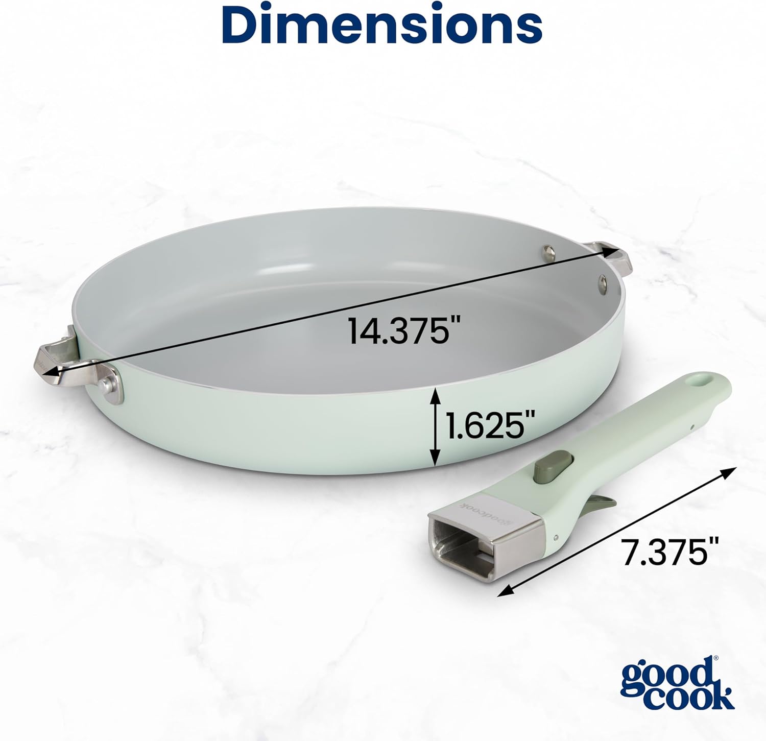 GoodCook Ceramic Frying Pan Skillet with Removable Handle, Induction Compatible, Nonstick and Oven Safe, 12-Inch, Sage Green