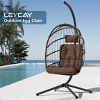 LEYCAY Hanging Egg Chair with Stand, Outdoor Indoor Swing Egg Chair with Cushion, Wicker Hammock for Patio, Bedroom 350 LBS Capacity-Brown