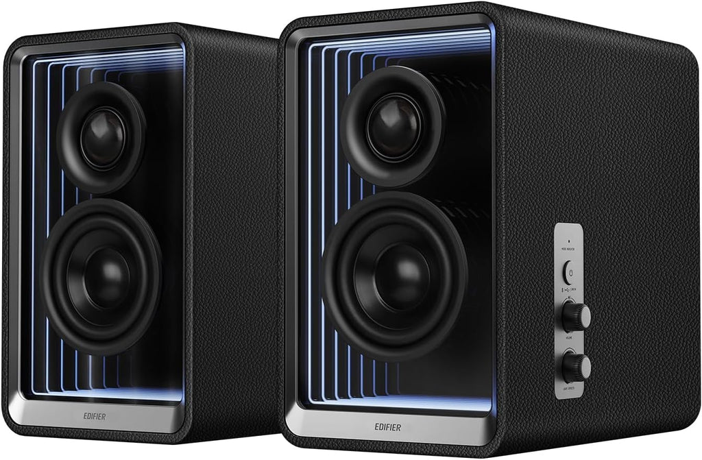 Edifier QR65 Desktop Active Monitor with 2.75" Long-Throw Aluminum Diaphragm mid-Low Drivers  Hi-Res Audio  Brilliant Light Effects  70W Output Power Bluetooth Speakers with Stands - Black