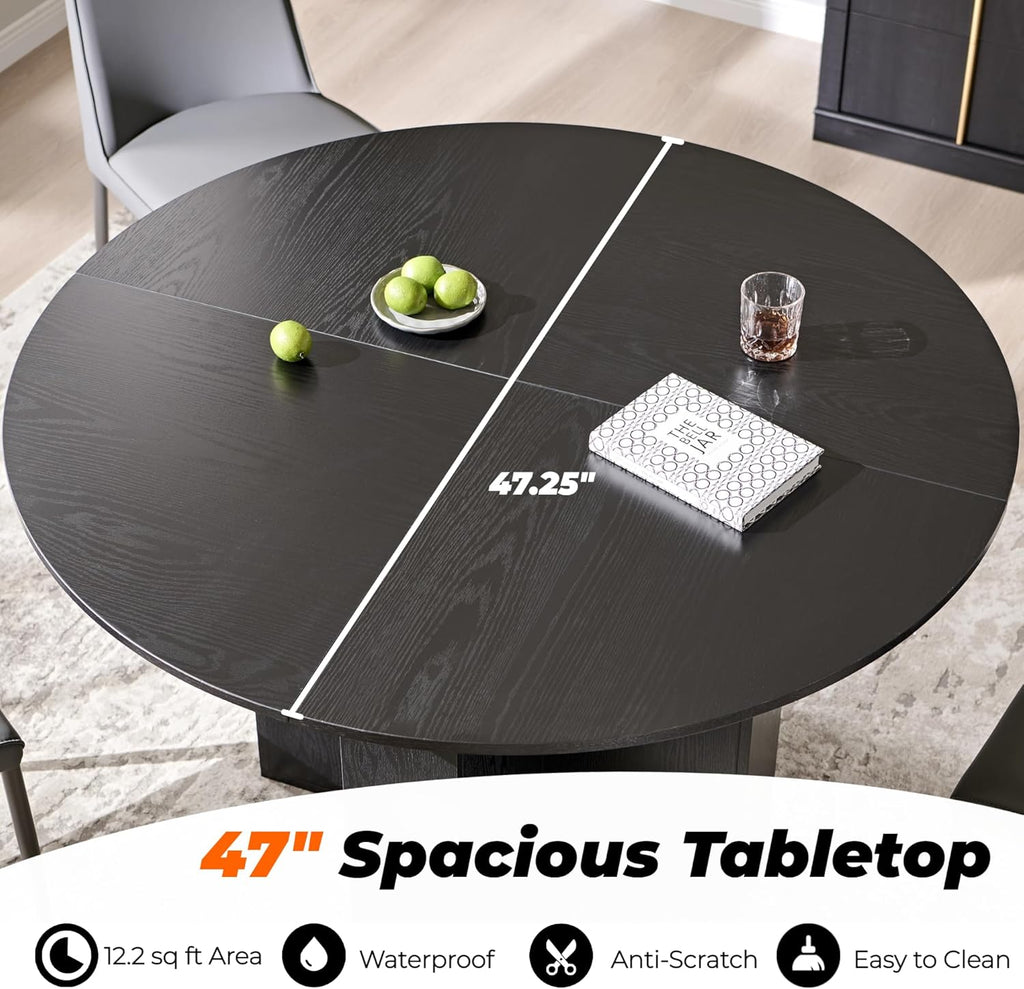 OKD 47 Inch Modern Wood Round Dining Table for 4, Dining Room Table with Stable Cross Pedestal Base & Thick Tabletop, Sturdy Circle Kitchen Table for Dinner Room, Kitchen, Nook, Black Oak