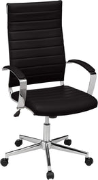 Amazon Basics High-Back Swivel Office Chair with Lumbar Support, Ergonomic Ribbed Faux Leather, Adjustable Height, 45.25" x 24.75" x 23.25", Black