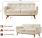 Tbfit Loveseat Sofa, Mid-Century Love Seat Couches, Boucle Small Sofa for Living Room, Bedroom, Office, Button Tufted Upholstered Furniture, Beige