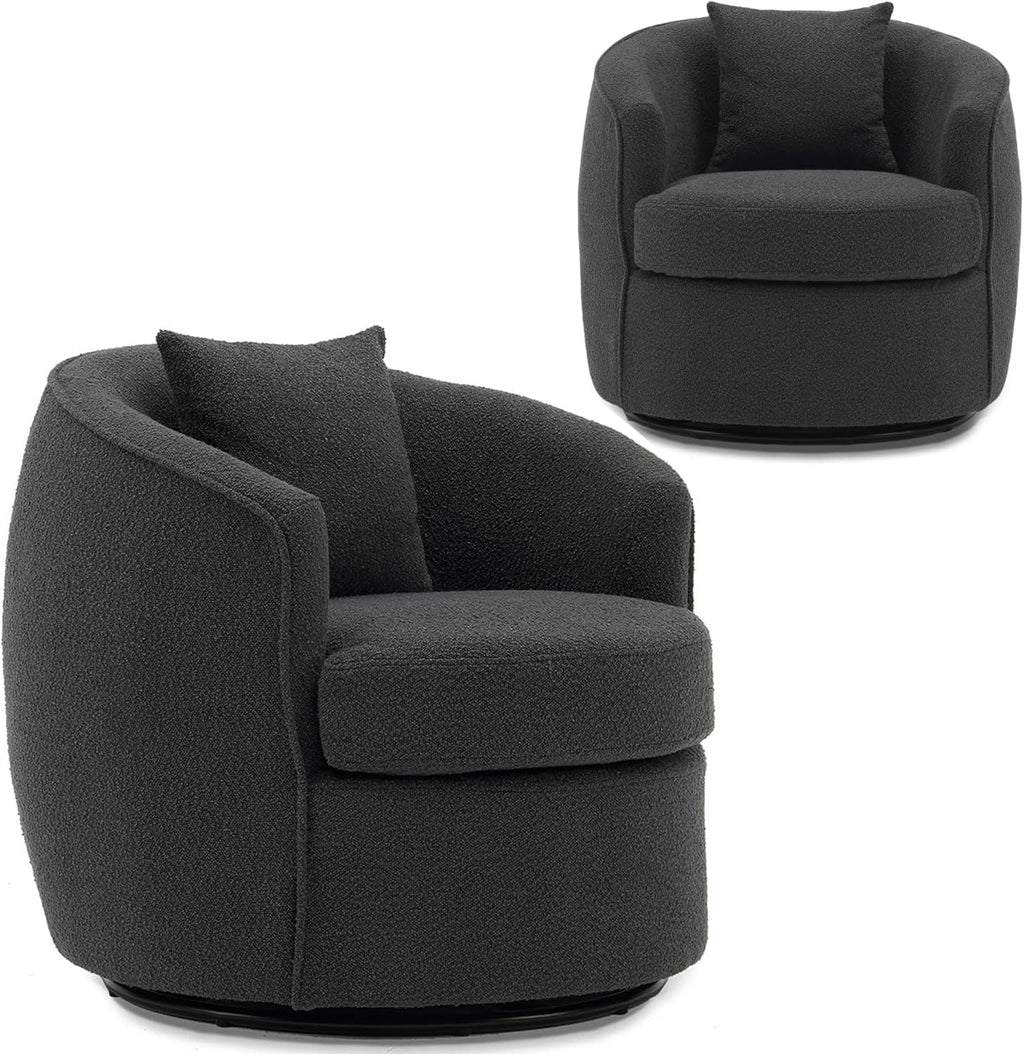 Swivel Barrel Chairs  .32 Inches Wide No Assembly Round Upholstered Armchairs Accent Chairs Single Sofa Chair for Living Room (Dark Grey, Set of 2)