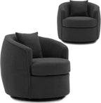 Swivel Barrel Chairs  .32 Inches Wide No Assembly Round Upholstered Armchairs Accent Chairs Single Sofa Chair for Living Room (Dark Grey, Set of 2)
