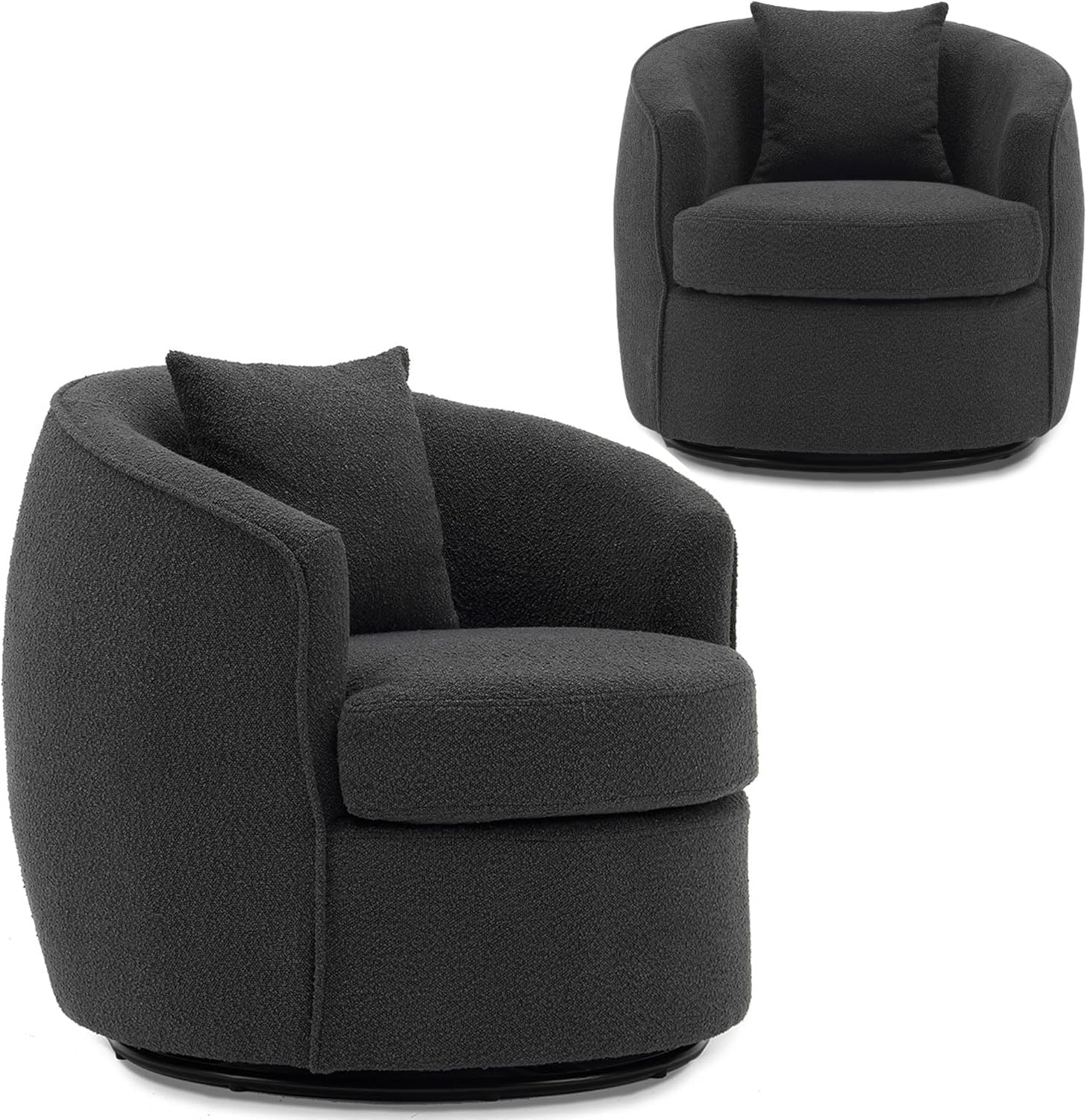 Swivel Barrel Chairs  .32 Inches Wide No Assembly Round Upholstered Armchairs Accent Chairs Single Sofa Chair for Living Room (Dark Grey, Set of 2)