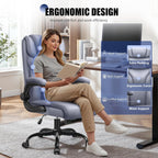 Primy Office Chair, Ergonomic Leather Desk Chair with Flip-up Armrests, Big and Tall High Back Executive Computer & Gaming Chair with Footrest, Comfy Padded, Rocking Function and Lumbar Support(Gray)