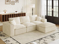 108" Plush Corduroy L Shaped Sectional Cloud Sofa Couch with Ottoman, Soft Deep Seat Modular Sectional Couches for Living Room,No Assembly. Beige