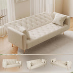 Anwick 72''Modern Velvet Sofa Bed Futon,Convertible Folding Sleeper Couches with 3 Adjustable Backrests,Tufted Recliner Love Seat Golden Chrome Legs for Living Room Apartment Home Office (Beige)
