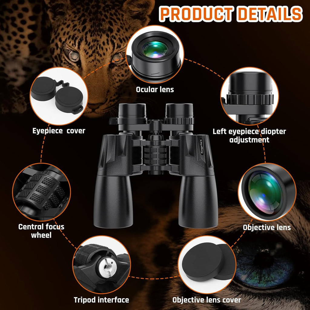 10-30x50 Zoom Binoculars for Adults  High Powered Military Binoculars for Bird Watching Traveling Hunting Concerts with Large View BAK4 FMC Lens Clear Low Light Vision at Night