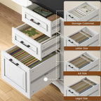 Itaar Farmhouse Executive L Shaped Desk, Home Office Desk with File Drawer and Power Outlet, Computer Corner Desk with Drawers and Storage Cabinet, Workstation for Office Home, White
