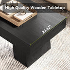 LITTLE TREE Farmhouse Coffee Table, 47 Inches Wooden Rectangular Accent Center Tables with Thick Base, Modern Low Cocktail Tea Furniture for Living Room (Black)