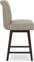 CHITA 26 Inch Counter Height Swivel Bar Stools Set of 2, FSC Certified Modern Upholstered Faux Leather Swivel Barstool Chair with Back, Stone Grey
