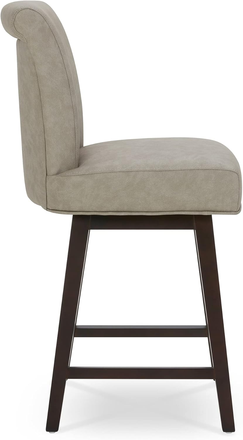 CHITA 26 Inch Counter Height Swivel Bar Stools Set of 2, FSC Certified Modern Upholstered Faux Leather Swivel Barstool Chair with Back, Stone Grey