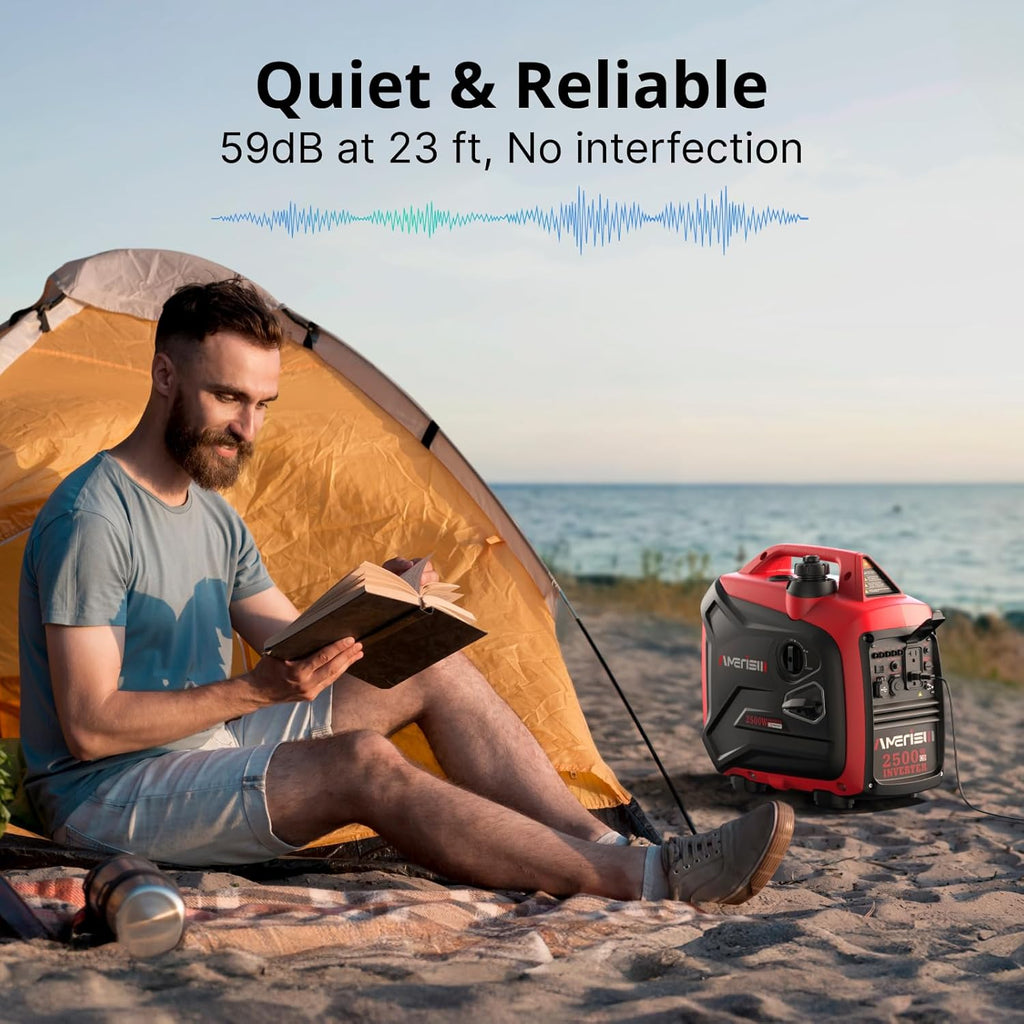 2500-Watt Inverter Generator  Super Quiet & Lightweight Gas Powered Generator  CO Sensor  RV Ready Parallel Capable  Long Run Time for Camping  Tailgating and Home Use