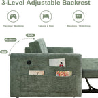 57.48" Convertible Sofa Bed with Cup Holder, Pull Out Sleeper Sofa Bed with USB Charging Ports, 3 in 1 Convertible Sleeper Sofa Bed for Living Room, Apartment, Bedroom, RV, Green