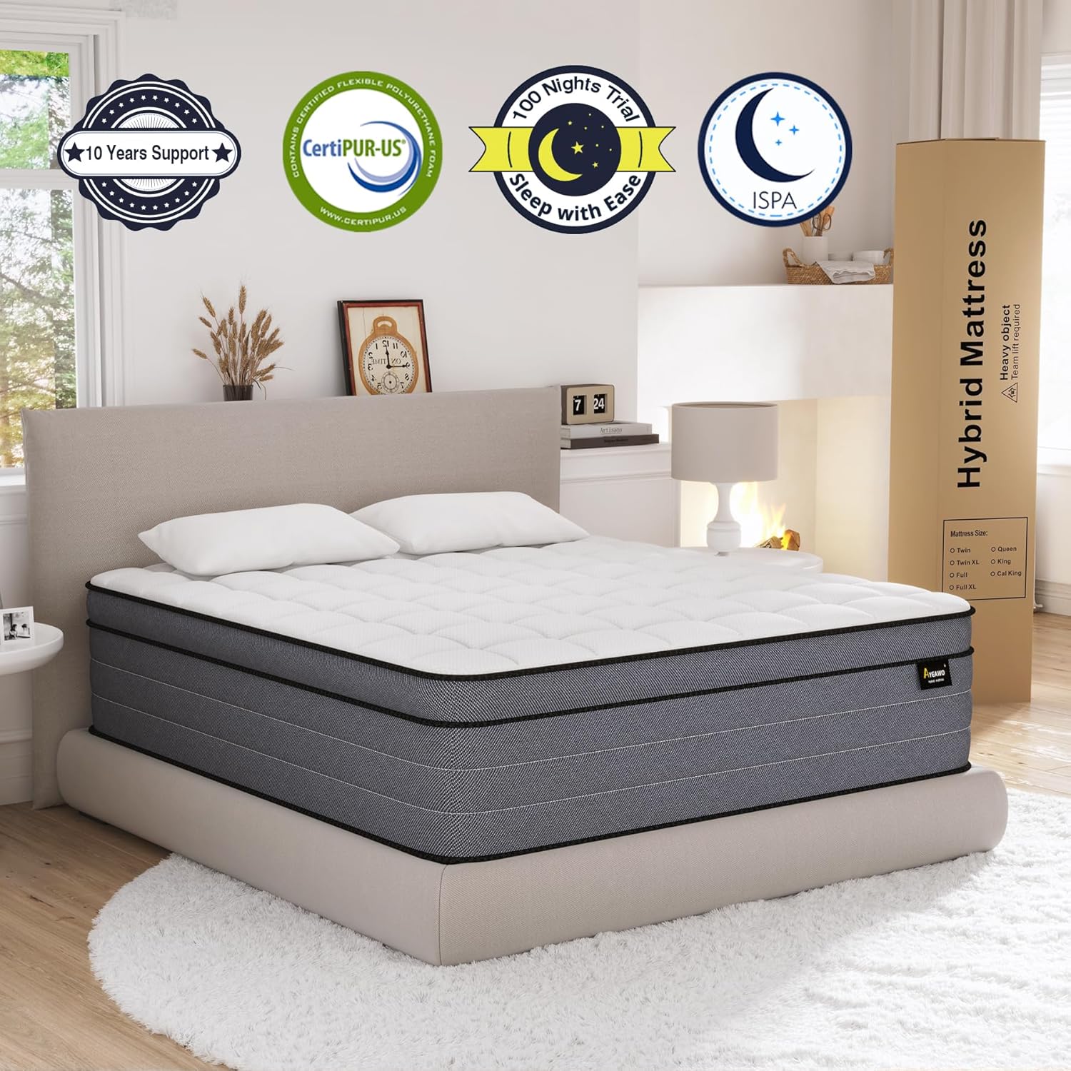 12 Inch Medium Firm King Size Mattress - Colchones King Hybrid with Individual Spring & Gel Memory Foam, Lumbar Support, Pressure Relief, Motion Isolation, CertiPUR-US, 365 Night Trial