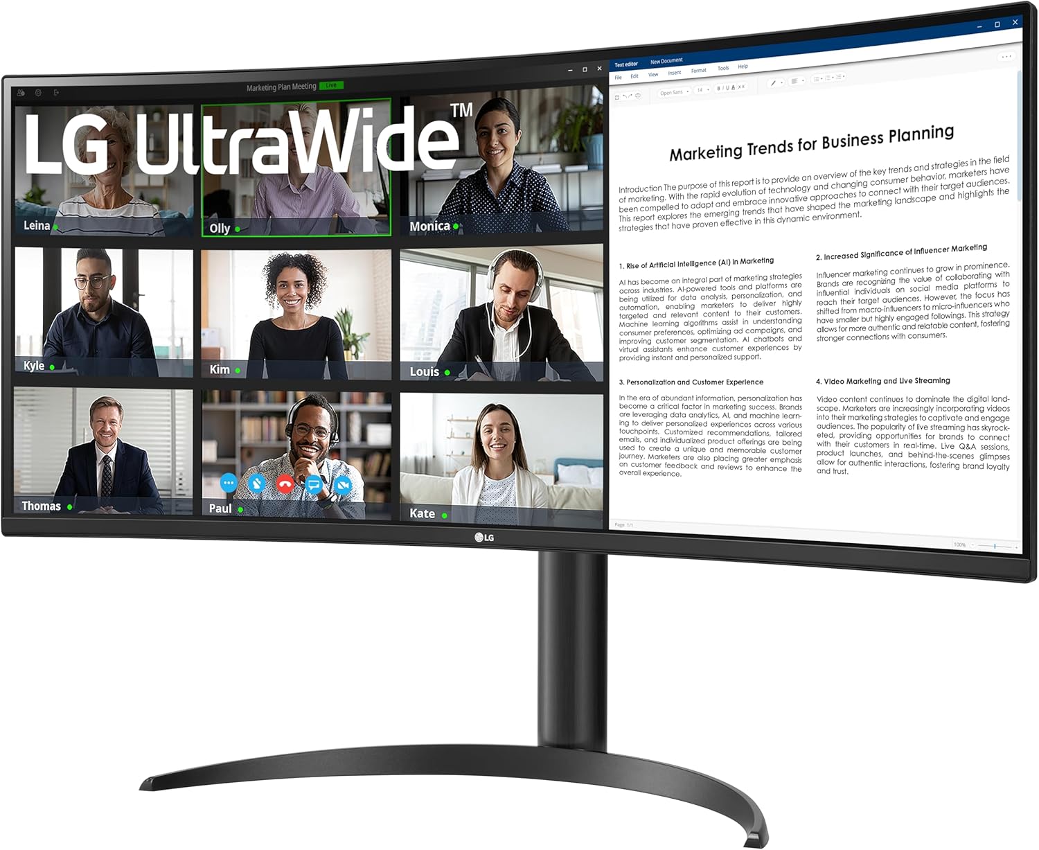LG 34WR55QK-B 34-inch UltraWide WQHD (3440 x 1440) Curved Computer Monitor  100Hz  5ms  HDR10  Reader Mode  HDMI  DisplayPort  USB Type-C  Tilt/Height Adjustable Stand  Black