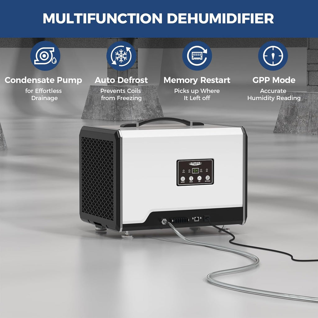 ALORAIR 120 PPD Commercial Dehumidifier with Pump, Crawl Space Dehumidifier for Up to 1,500 Sq. Ft., Portable Industrial Water Damage Unit for Basement, Home, Garage, Attic, 5-Year Limited Warranty