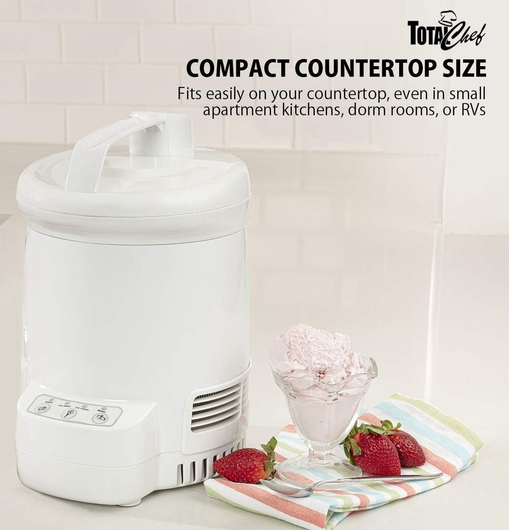 Total Chef Ice Cream Factory Automatic Electric Ice Cream Maker, 1.3 qt (1.2L), White, Make Easy Homemade Frozen Yogurt, Sorbet, Gelato with Fresh Ingredients, No Salt or Pre-Freezing Needed,TCIF06-A