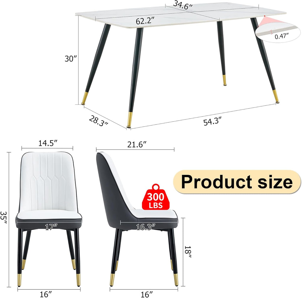 Dining Room Table Set for 6, Dinner Table Set for 6, Sintered Stone Kitchen Table Top and Modern Chairs Set of 6 for Kitchen Dining Room
