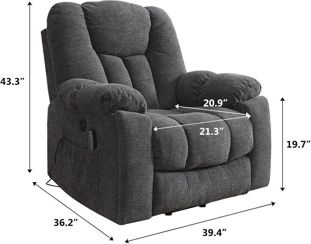 CANMOV Power Lift Recliner Chair with Massage and Heat for Elderly, Overstuffed Wide Recliners, Heavy Duty and Safety Motion Reclining Mechanism with USB Ports, 2 Concealed Cup Holders, Smoke Gray