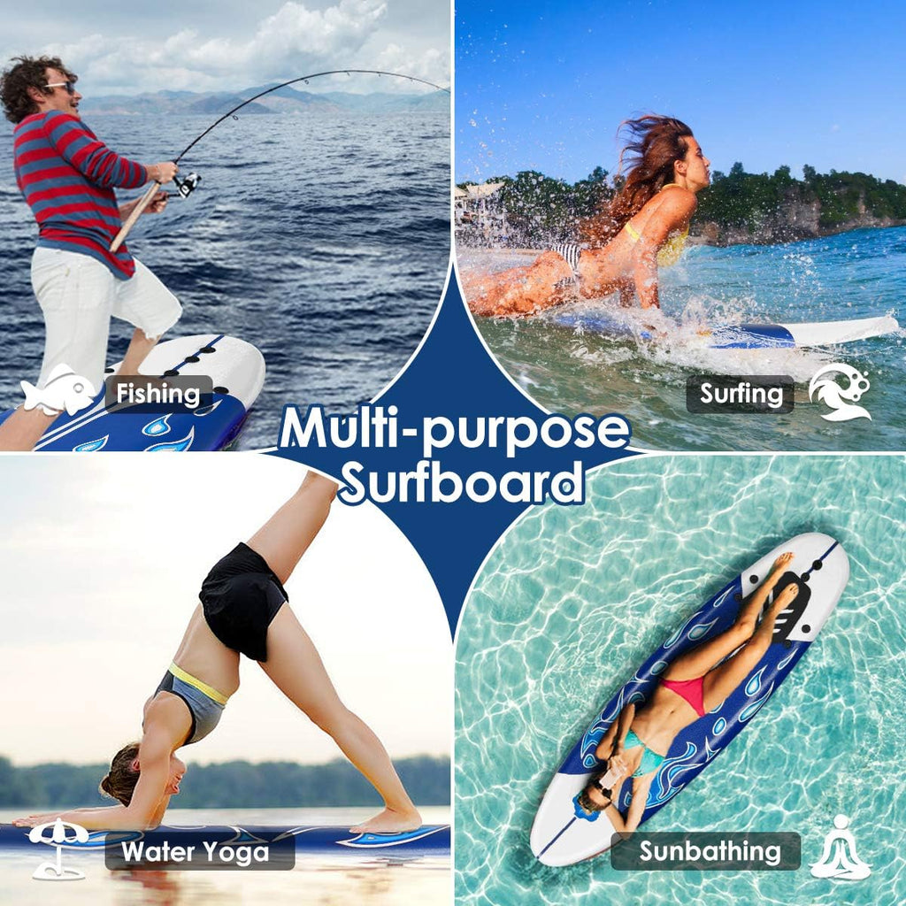 Giantex Surfboard, 6 Ft Stand Up Surfing Board w/ 3 Detachable Fins, Safety Leash, Non-Slip Lightweight Foam Surfboard for Kids, Teenager, Adults