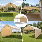 SIHAIAN 10 x 20 Ft Carport Replacement Canopy Cover with Sidewall(No Frame) Easy to Set up Carport Canopy, 500D Heavy-Duty Garage Top Tent Tarp Waterproof and UV Protected (Only Canopy Cover) Beige