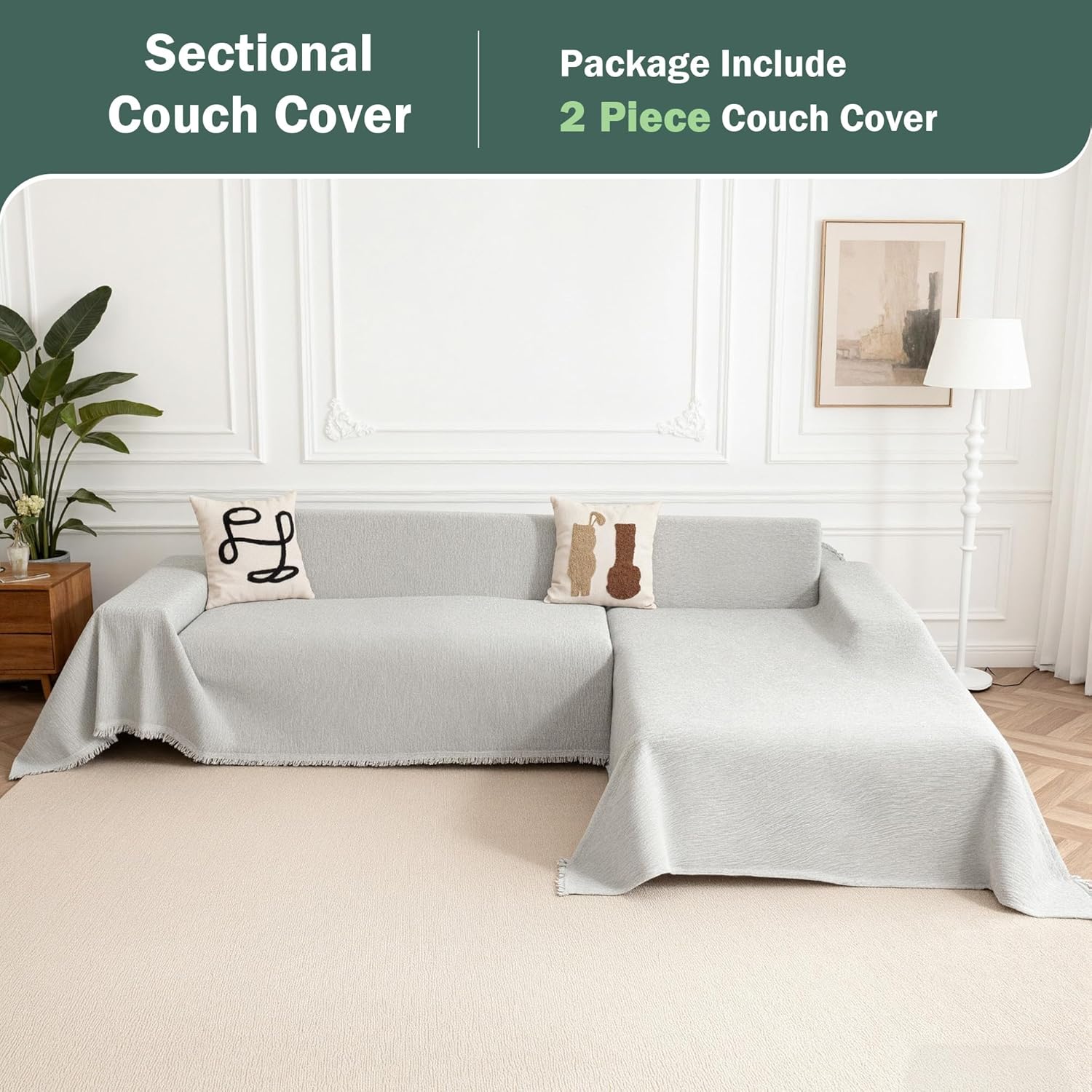 MEETSKY Couch Cover Sofa Covers, 2 Pieces Sectional Couch Covers for Sofa L Shape, Washable Sofa Slipcover for 3-4 Cushion Couch, Furniture Protector for Pets(XX-Large, 71"x118"+91"x134", Light Grey)