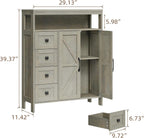 Vabches Farmhouse Storage Cabinet with 2 Doors and 4 Drawers, Freestanding Bathroom Storage Cabinet Kitchen Pantry Cabinet, Floor Cabinets Hutch Cupboard for Kitchen/Living Room/Bathroom.Grey Oak.