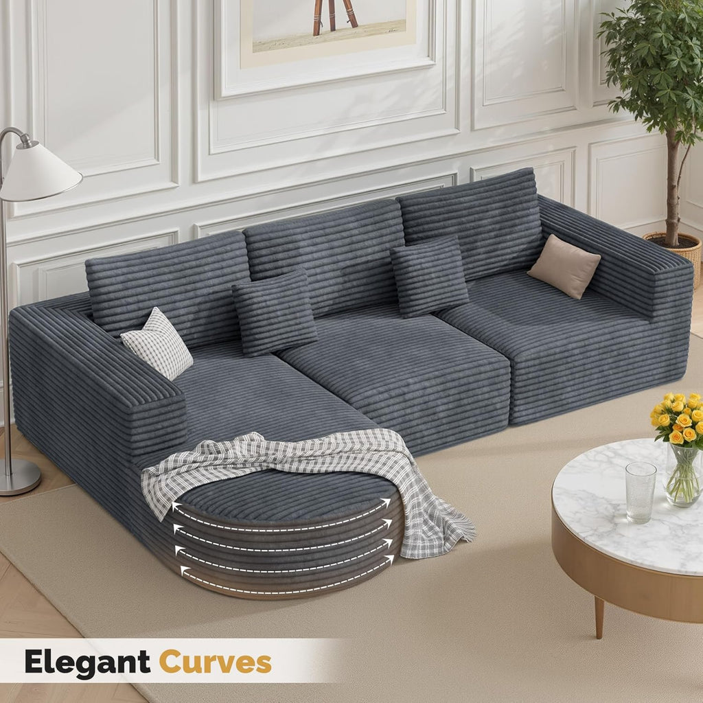 110”Sectional Couches for Living Room,Modular l Shaped Cloud Couch,Boneless Comfy,Modern Sofa with Chaise,Deep Seat Convertible Sleeper Sofa Bed,No Assembly Required,Gray,1pcs