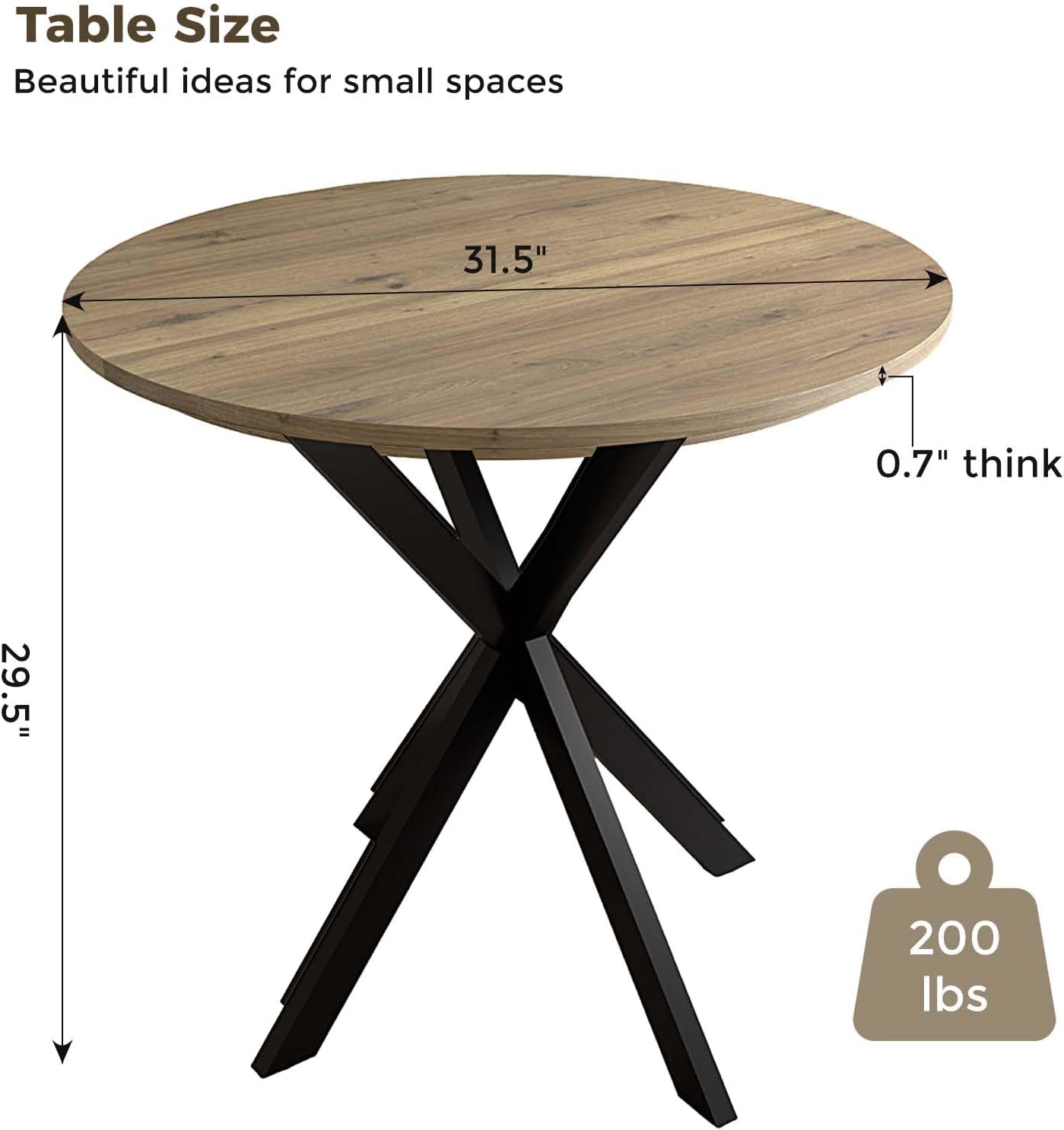 Vantic 31.5" Small Round Dining Table for 2-4, Round Kitchen Table for Small Spaces, Farmhouse Circle Dining Room Table for Kitchen and Living Room, Natural Oak